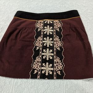 Maroon embroidered mini skirt